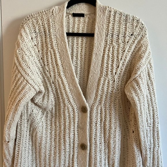 ATM Long Ivory Cream Chunky Oversized Knit Cotton Cardigan Small - Picture 2 of 8